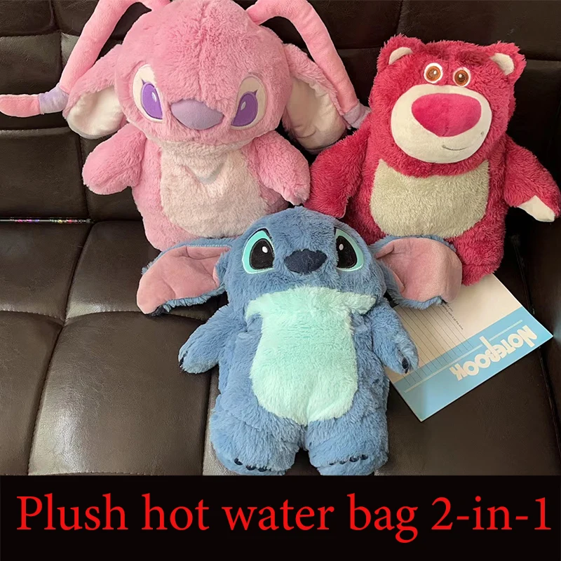 Disney Stitch Plush Hand Warm Bottle Strawberry Bear Hot Water Bottles Soft Winter Portable Anime Warm Hand Bag Christmas Gifts