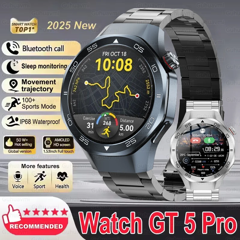 2025New GPS Position Smart Watch Men 1.53'' AMOLED HD Screen Compass Heart Rate IP68 Waterproof Bluetooth Call Sports Smartwatch