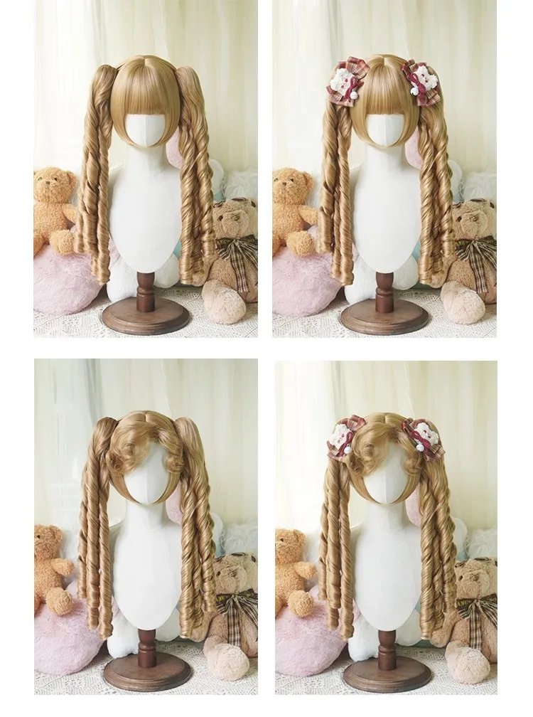 Peruca sintética lolita com rolo romano longo rabo de cavalo curto bob peruca lolita cosplay festa harajuku peruca loira com franja para mulher