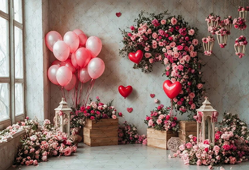 Mehofond Photography Background Valentine's Day Romantic Floral Heart Kids Birthday Party Portrait Decor Backdrop Photo Studio