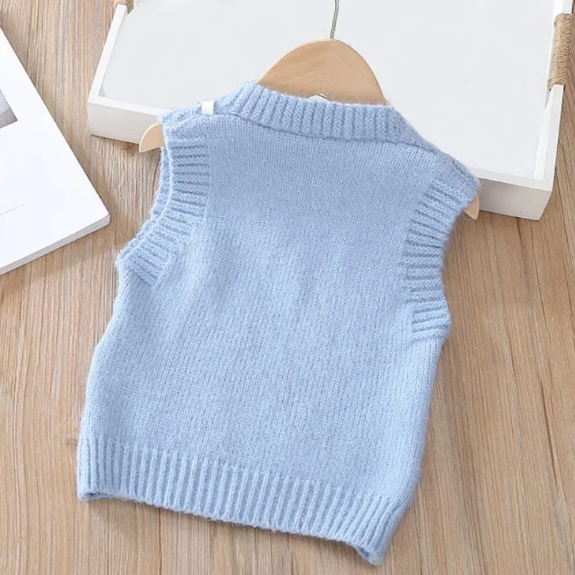 2024 Baby Toddler Clothes School Boy Girl Vest Children Waistcoat Sleeveless Knitted Pullover Sweater Kids Vest For Boys Girls