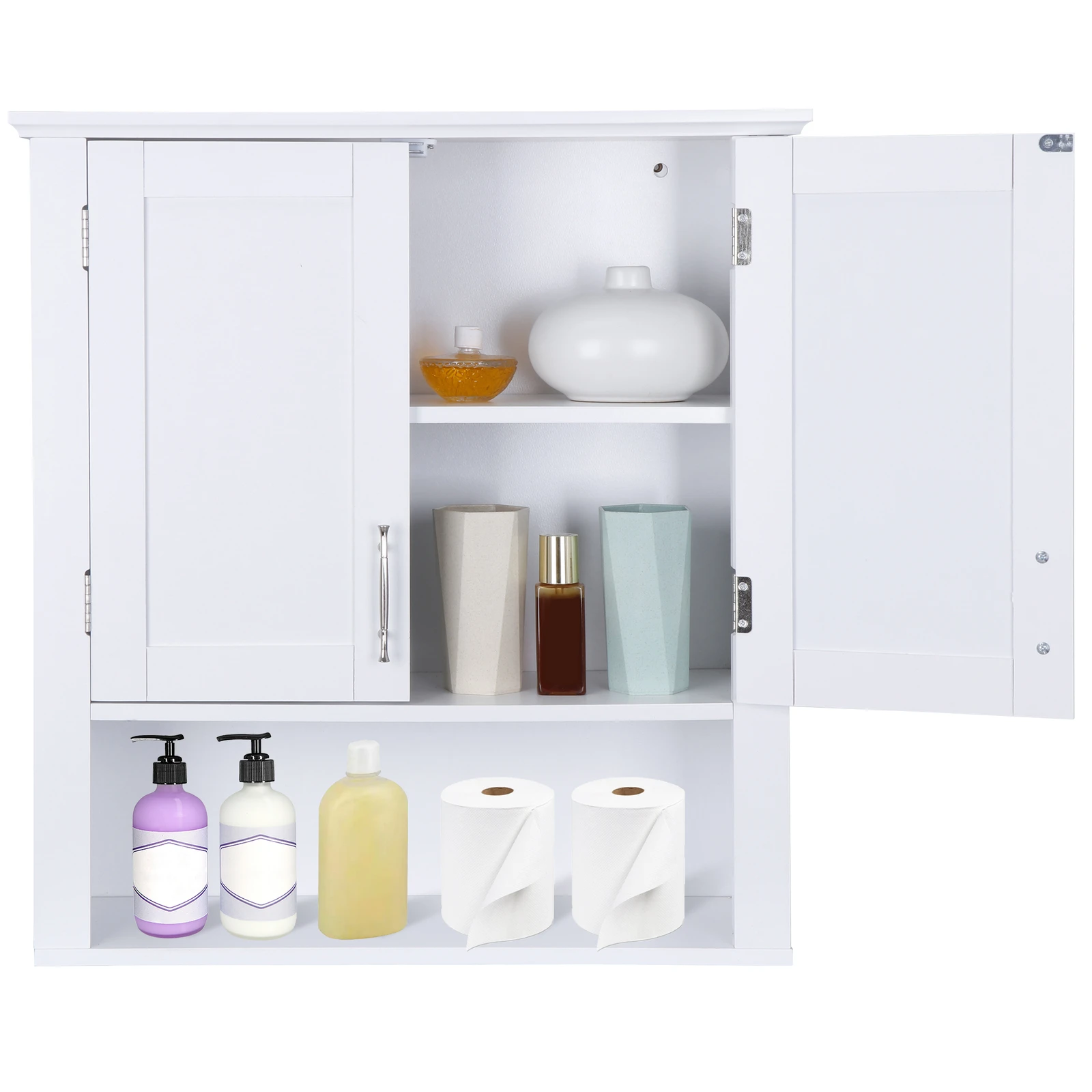 Wall Cabinet Storage Cabinet with Doors and Shelves Bathroom Organizer White