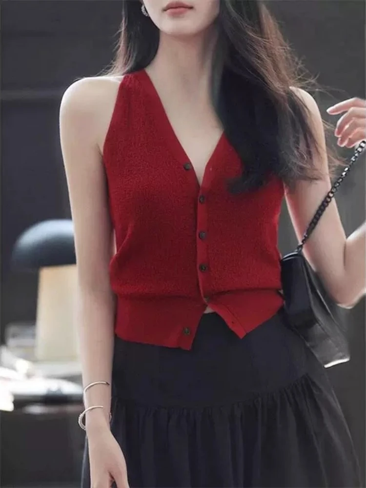 Y2k Knitted Halter Top Women Sexy Backless Fashion Slim Fit Slim Fit Ropa Mujer Korean Solid Summer Single Breasted Vest