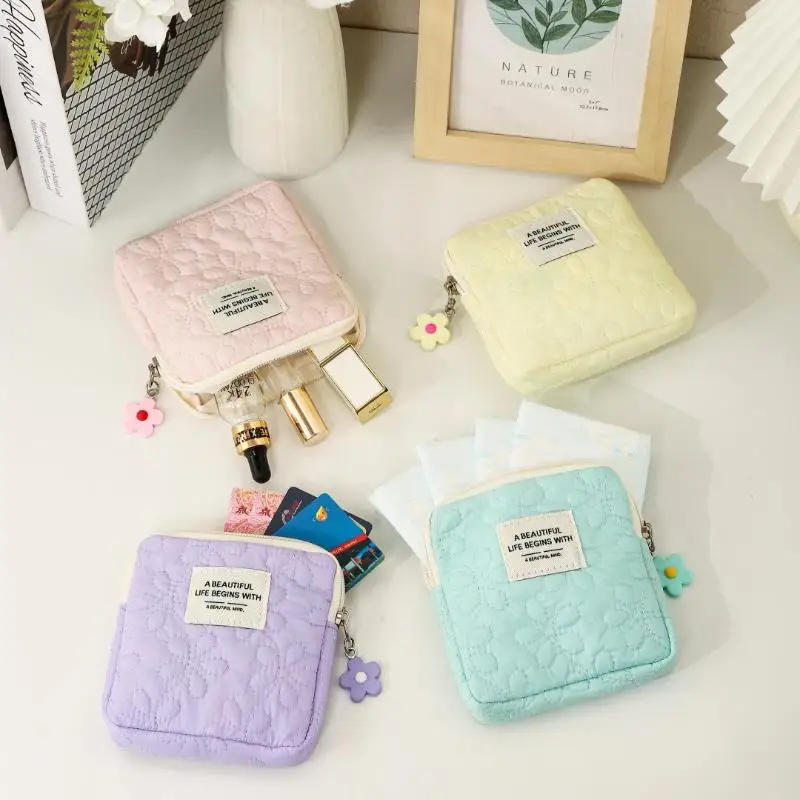 Cute Pattern Women Small Cosmetic Bag Portable Lightweight Mini Sanitary Napkin Organizer Pouch for Girls School Travel Use