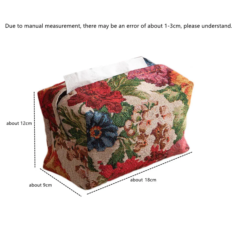 Vintage Floral Cotton Linen Cloth Art Tissue Box Outdoor Tissue Case Portable Storage Car Tissue Holder Desk Table Napkin Holder