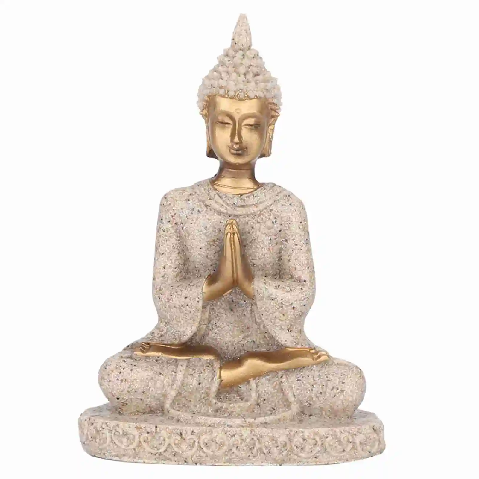 Estatua de Buda sentado meditando de 8cm, estatuilla tallada de resina de arenisca, adorno budista artesanal para decoración del hogar