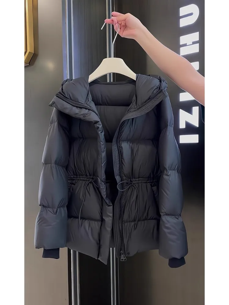 

Large Size Korean Sle Hooded Dstring Waist Cotton Jaet Women's Winter High-End Unique Versatile New Faion Outerwear