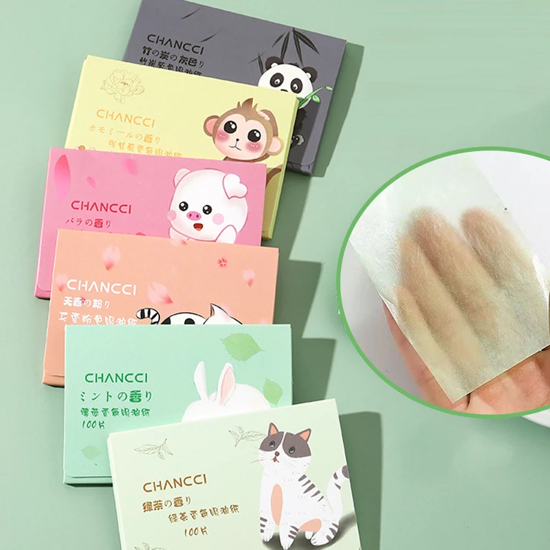 100pcs/bag Face Absorbent Oil Control Paper Green Tea Wipe Oil Removal Absorbing Sheet Matcha Oily Face Blotting Paper Wholesale