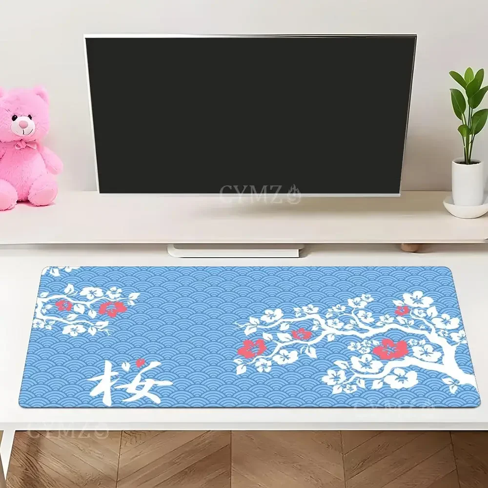 Kirschblüten und gewelltes Texturmuster, Mauspad, Schreibtischunterlage, Gaming-Matten, rutschfest, langlebiges Schreibtischzubehör, Tastatur-Desktop-Pads