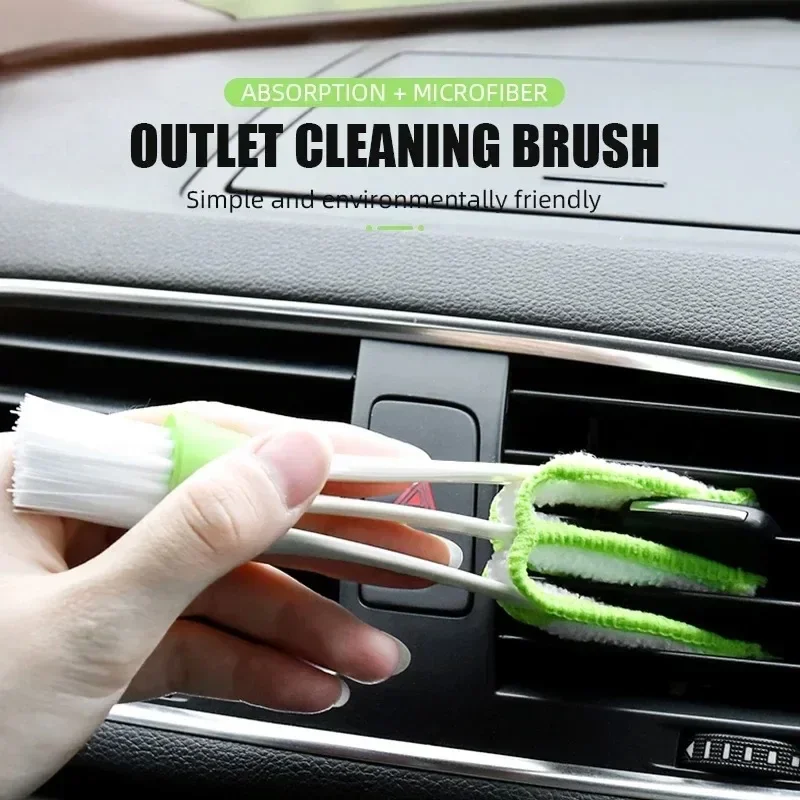 Car Wash Double Head Brushes Air Vent Cleaning Conditioner Grille Duster Wipe Auto Detailing Cleaner Car Interior Cleaning Tools image 3