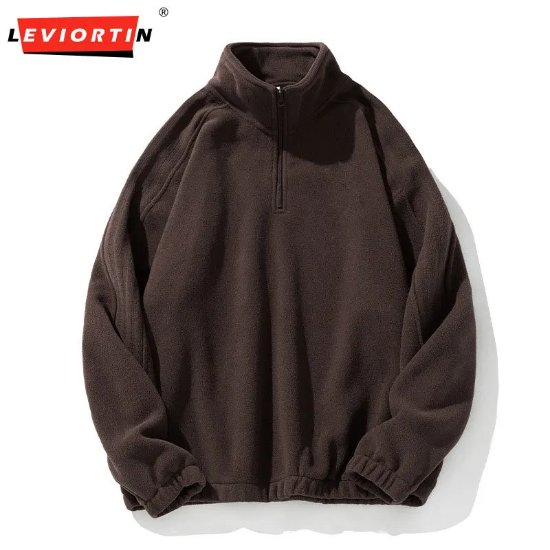 430Gsm Polar Fleece Sweatshirts for Men And Women Autumn Winter Stand-up Collar Half-chain Sweater Jacket Streetwear Loose Coats