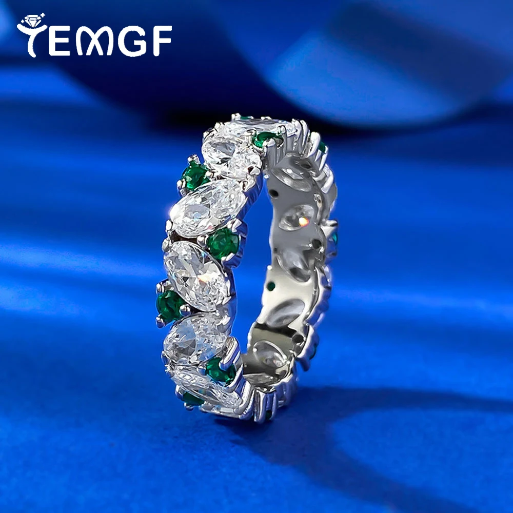 

TEMGF Oval Cut Zircon Ring Artificial Green Spinel 925 Sterling Silver Fine Jewelry for Women Party Sparkling Fashion Item