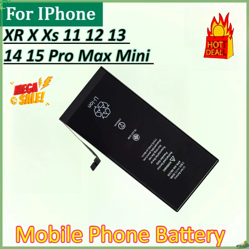 

Mobile Phone Battery High Quality for IPhone XR 11 12 13 X Xs 14 15 Pro Max Mini Rechargeable Lithium High Capacity Battery