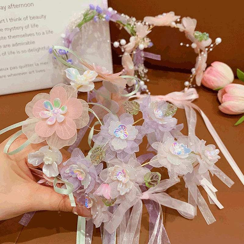 Bande de sauna à fleurs pour filles, couronnes en perles imitées, coiffure florale élégante pour mariage et anniversaire, cerceau pour cheveux, vêtements de sauna pour fête, nouveau, 2024