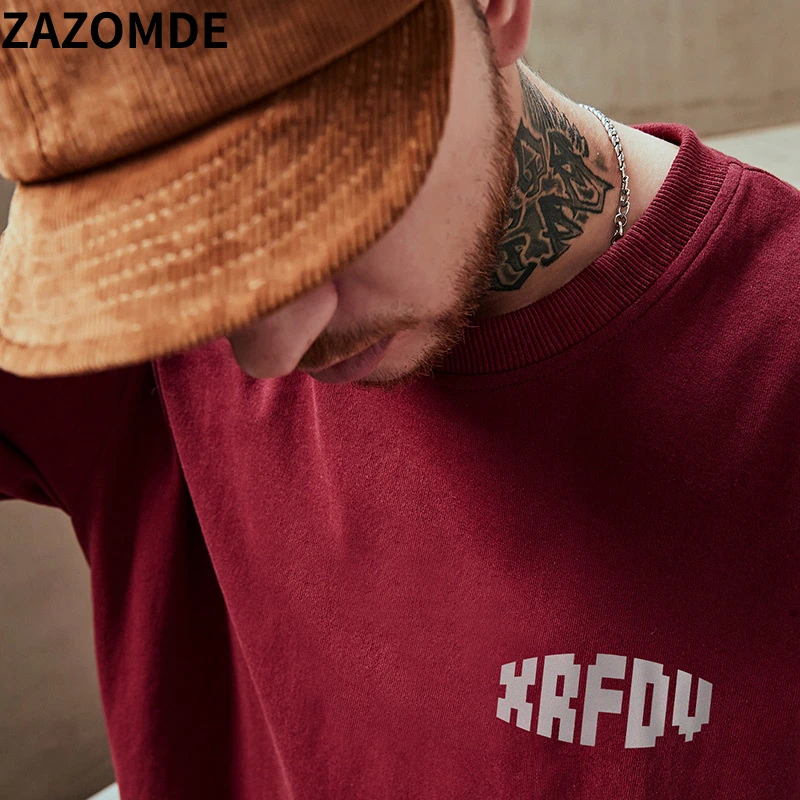 ZAZOMDE New Arrival Fashion O-neck T Shirt Men Hip Hop Tshirt Summer Solid Color Loose Cotton Cartoon Tee Tops Oversized Clothes