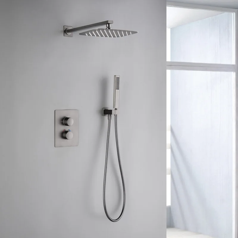 

Gunmetal 2 Ways Bathroom wall shower kit Gun grey bath tap type concealed constant set embedded thermostatic