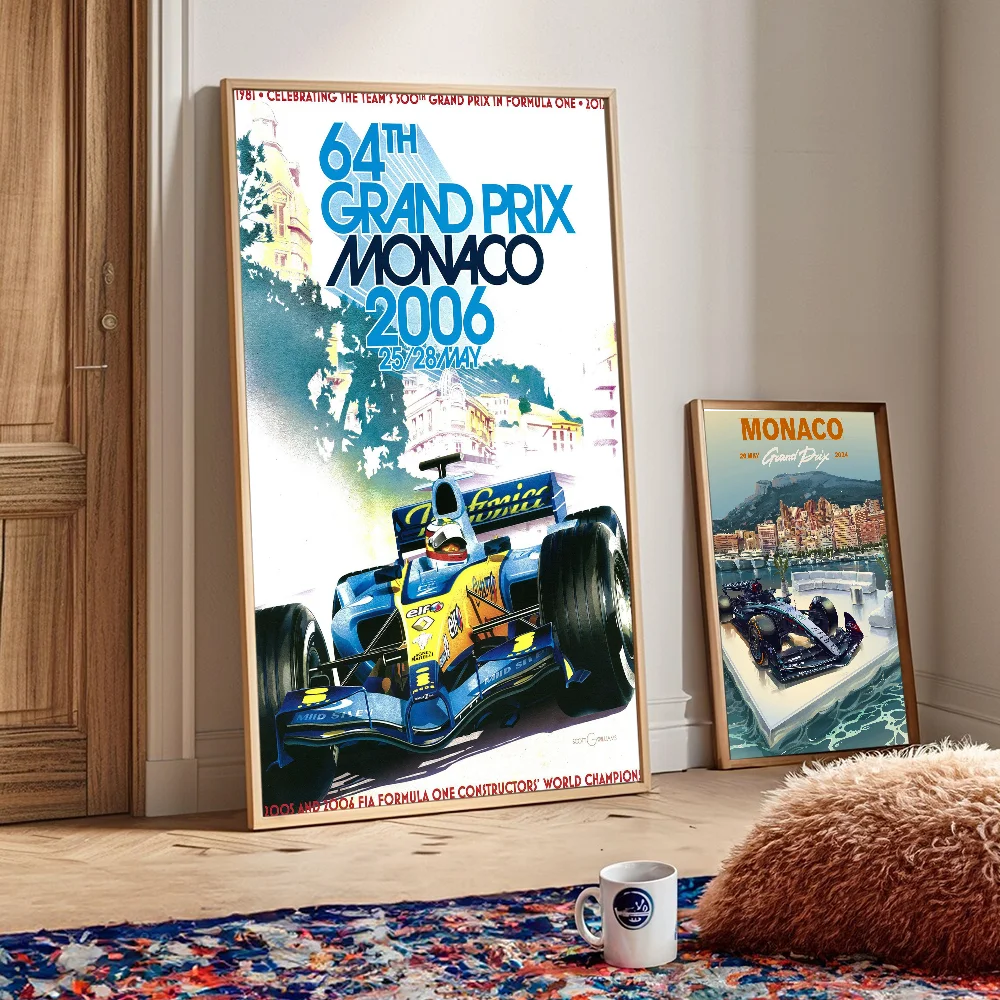 Car Races Monaco Prix F1 Good Quality Prints and Posters Waterproof Paper Sticker Coffee House Bar Posters Wall Stickers