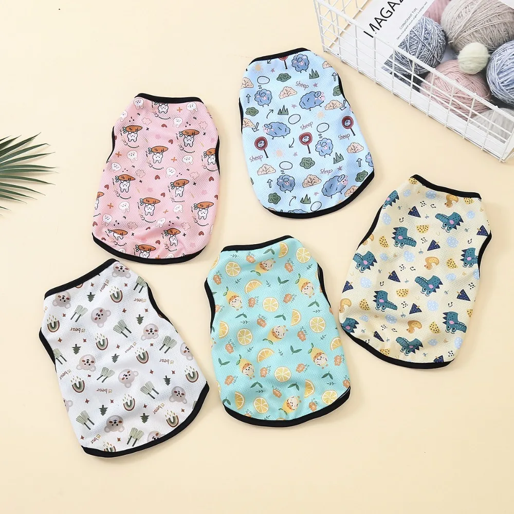 High Quality Cute Pet Dog Clothes Breathable Small Medium Dog Pet Vest Comfortable Cartoon Printed Pattern Dog T-shirt