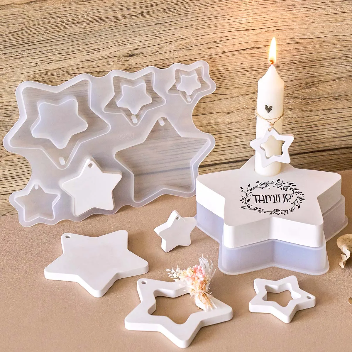 

Five Pointed Star Candlestick Silicone Mold DIY Handmade Stars Shape Candle Holder Ornaments Clay Molds Plaster Resin Making