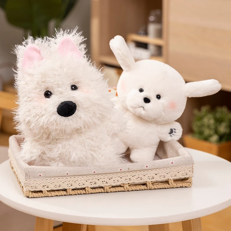 Brinquedo de pelúcia realista filhote com cabelo fofo, West Highland White Terrier, animais macios, Appease Sleep Doll, adoráveis animais de pelúcia