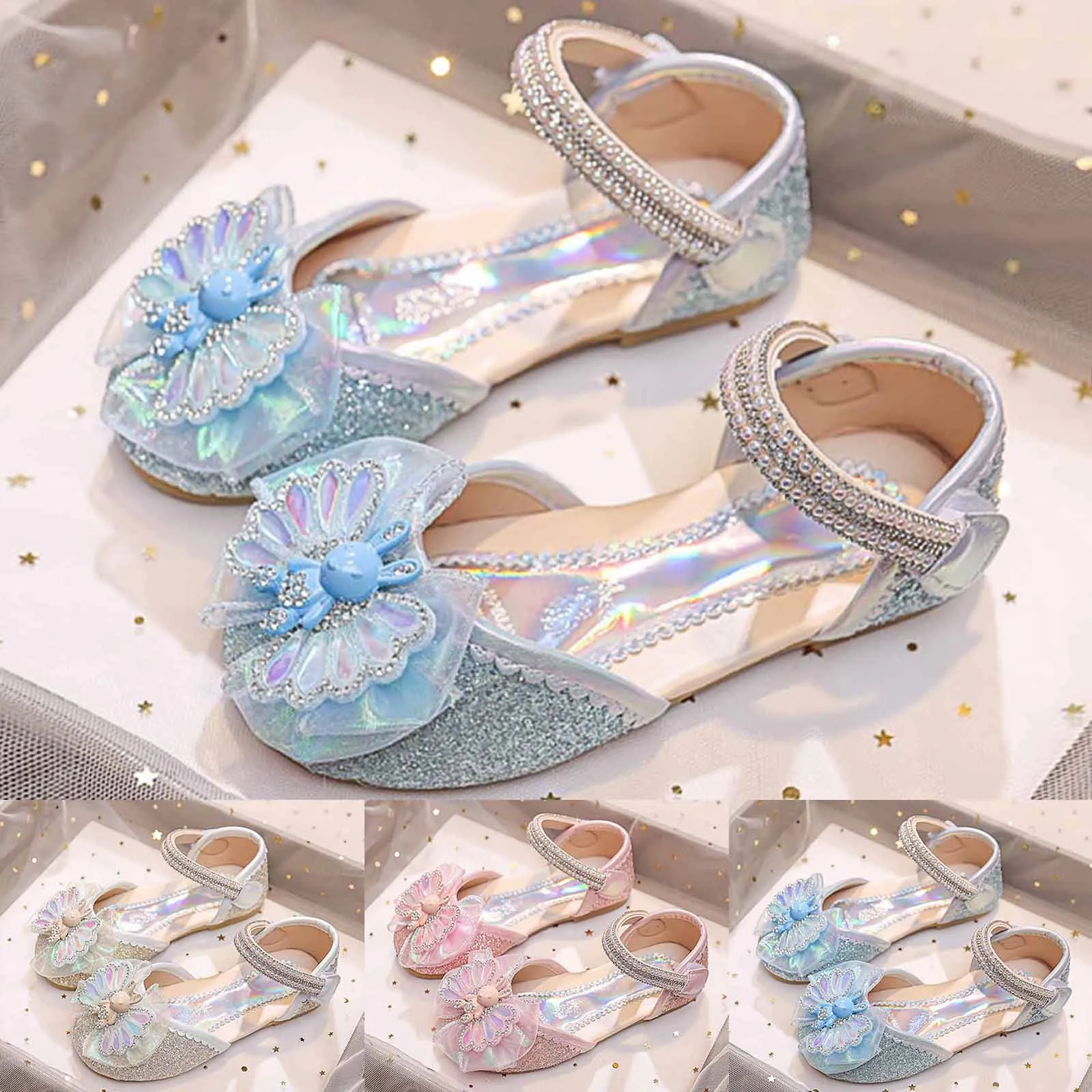 

Girls' Sandals 2024 Summer New Fashion Crystal Children's Leather Shoes Soft Sole Casual Baby Girls Princess Shoes Girls Sandals