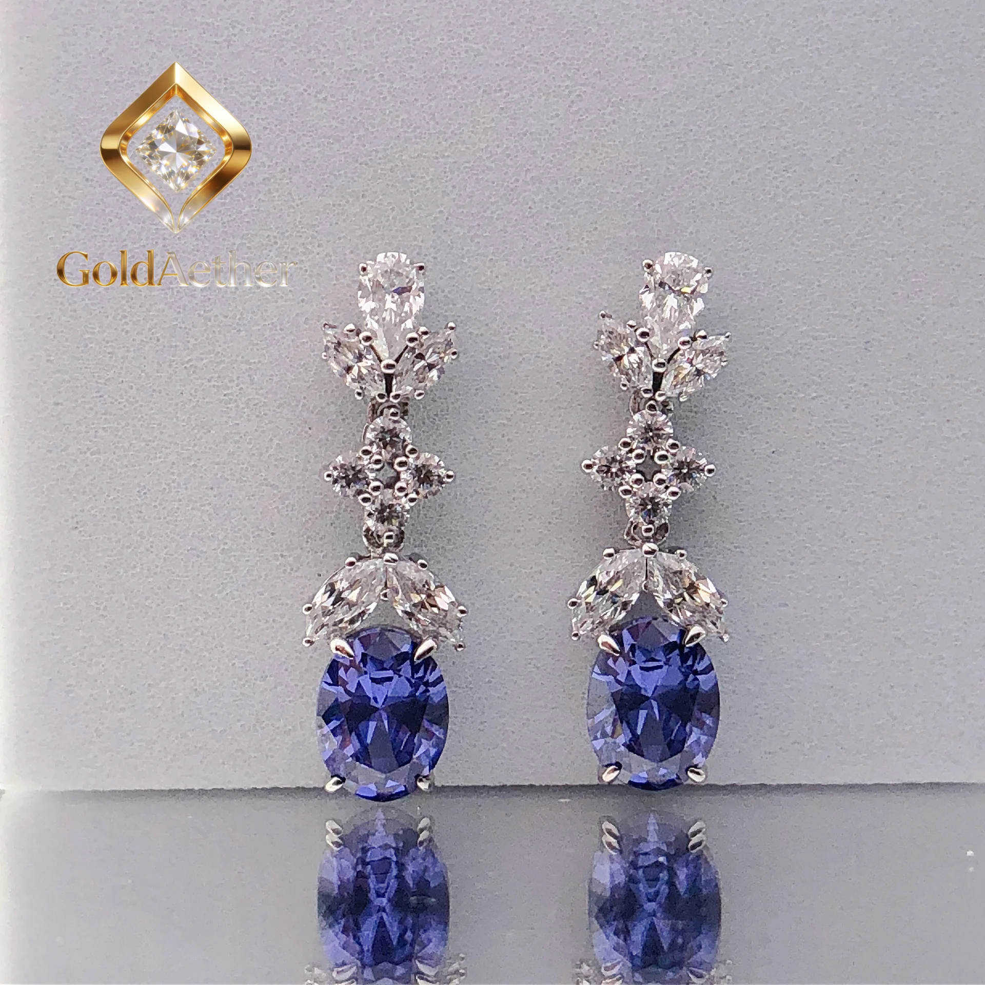 

Серьги GoldNouveau 1.5ct Oval для женщин, платина PT950 с синим/красным муассанитом формы маркиз, стильные и ослепительные