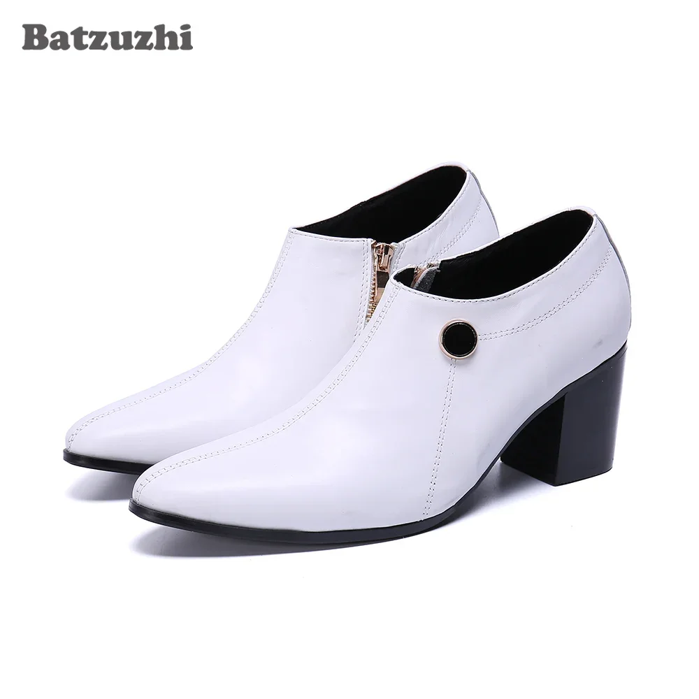 

Batzuzhi Luxury Handmade Men Boots Pointed Toe Zip Fashion Leather Ankle Boots Men White Party & Wedding Botas Hombre! Big Size