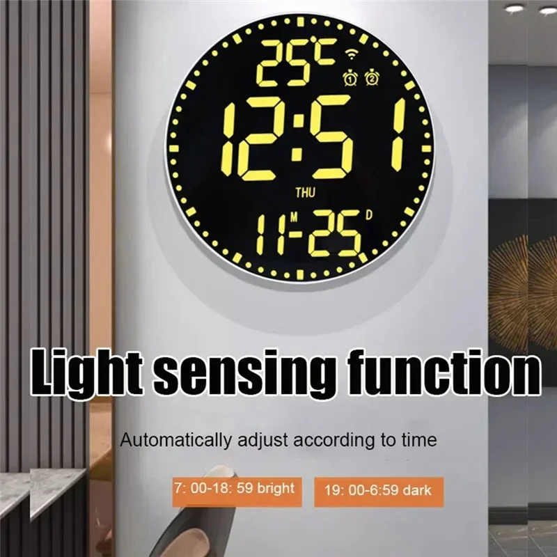 

ABAE-Calendar Wall Clock Wall Hanging Intelligent Clocks Living Room Decoration Wall Clock White Shell Black Face