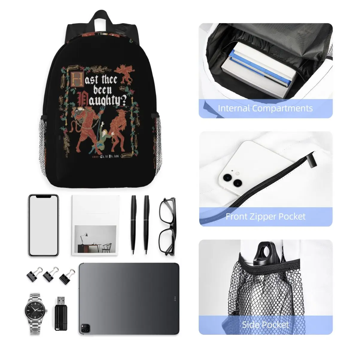 Krampus Medieval Style Naughty List English History Backpack Hot Sale Daypack Large Capacity BookBag Shoulder Bags School Bag