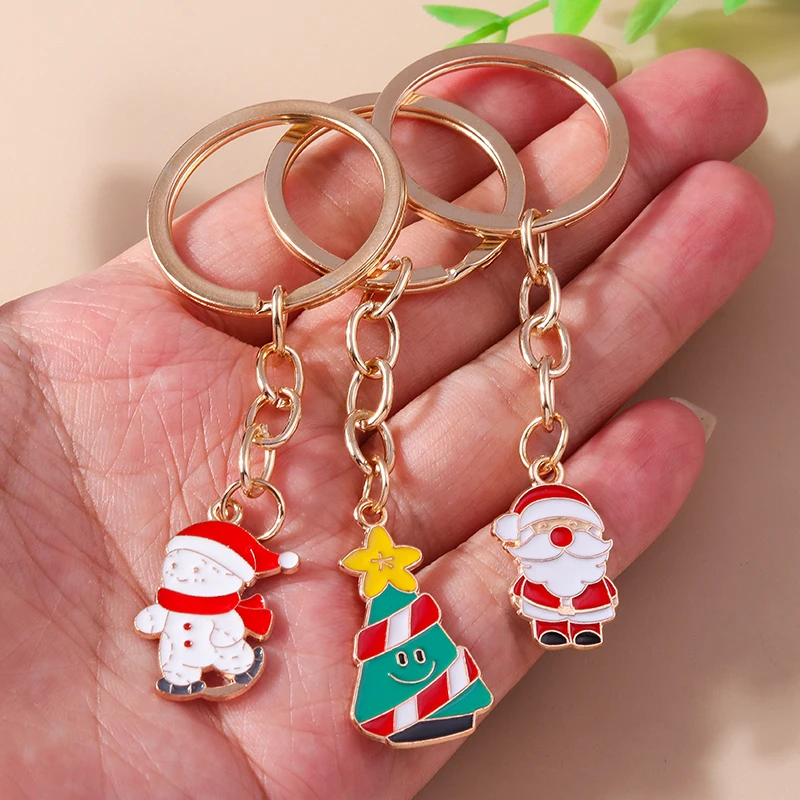 Aihua New Cute Christmas Keychain Christmas Tree Deer Bell Santa Snowman Keychains Bag Car Key Holder New Year Jewelry Gift image 3