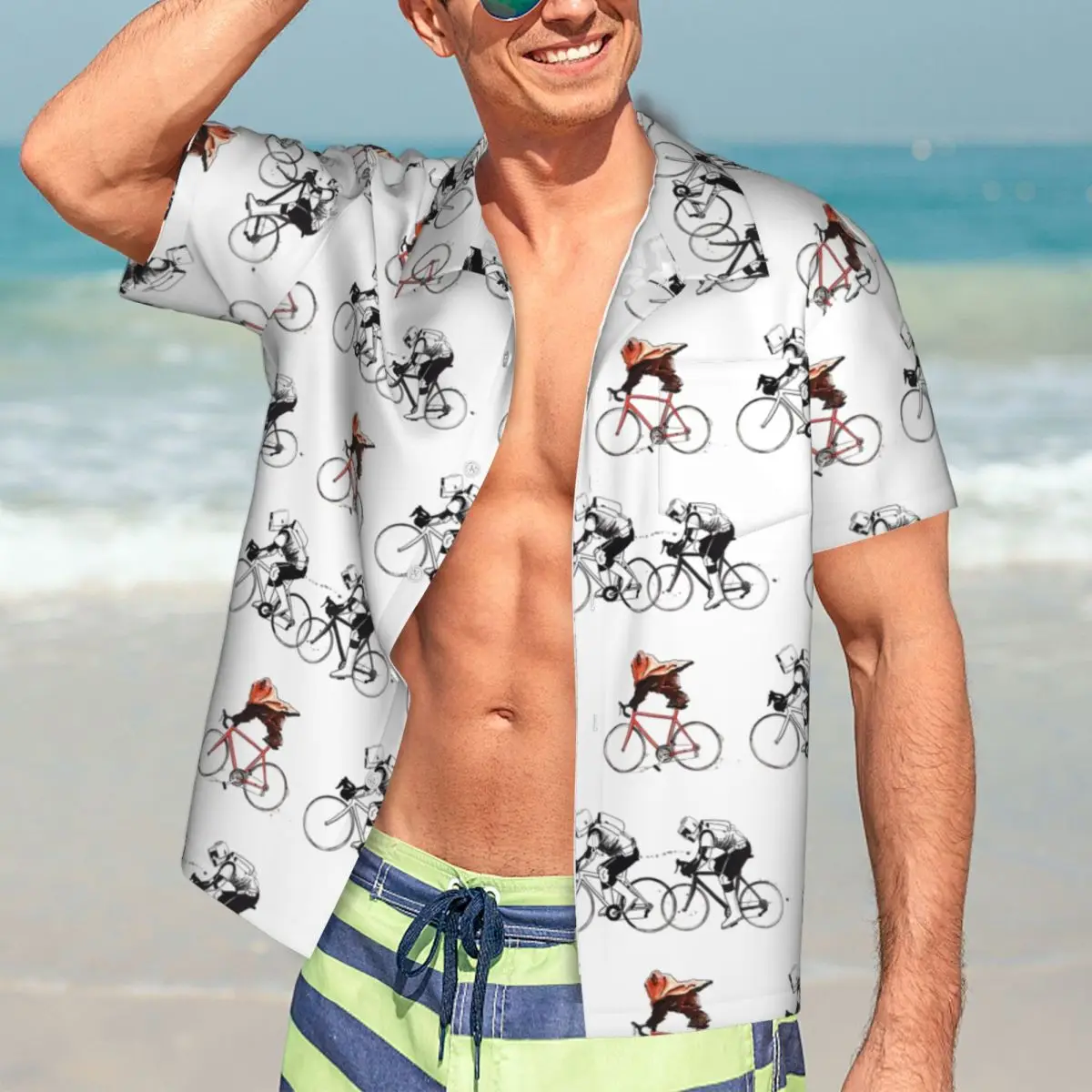 

Ewok Bicycle Chase Classic Hawaiian Shirts Casual Men Short Sleeve Shirt for Summer Beach Men's Lapel Tops