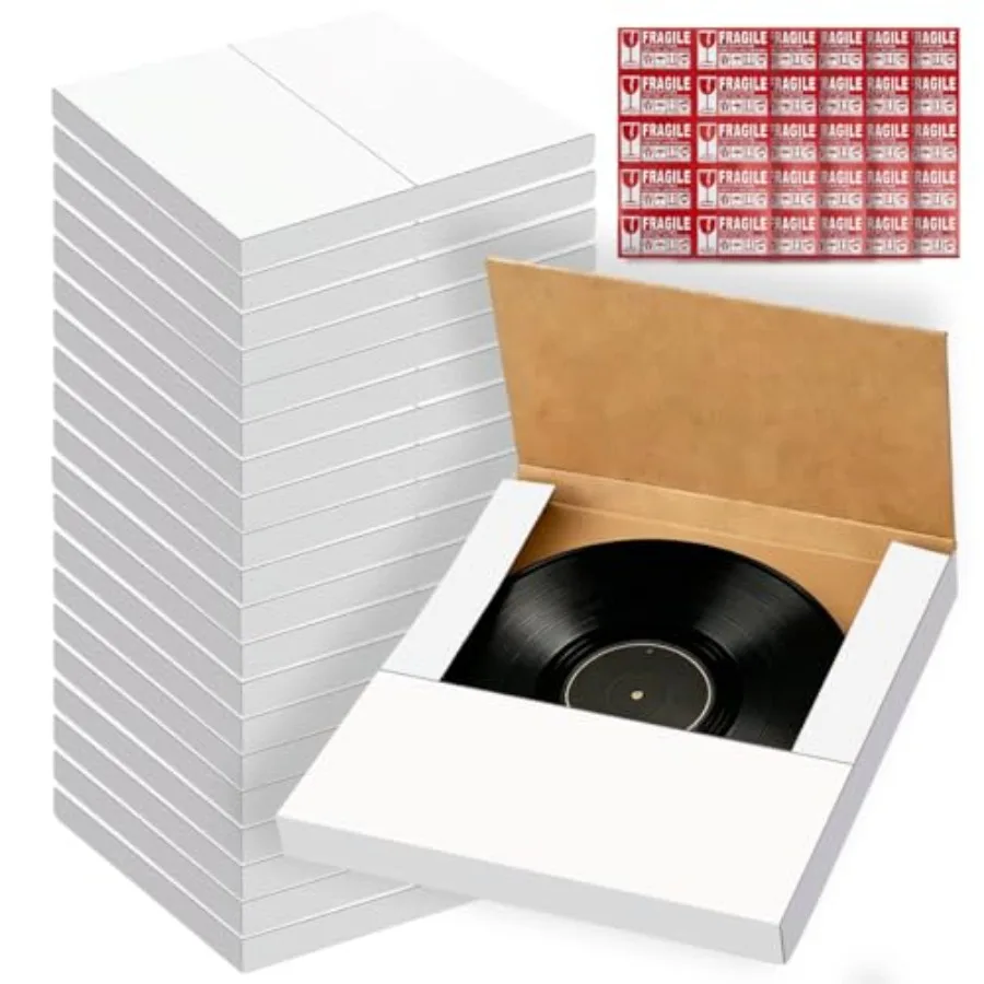 

20 Sets Vinyl Record Shipping Boxes 12.9 x 12.9 x 1" Vinyl Record Mailers White Easy-Fold Corrugated Cardboard Boxes lp Mailers