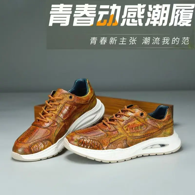 2026 New Arrival Fashion Ostrich Skin Causal Shoes Men,Male Genuine Leather sneakers pdd829
