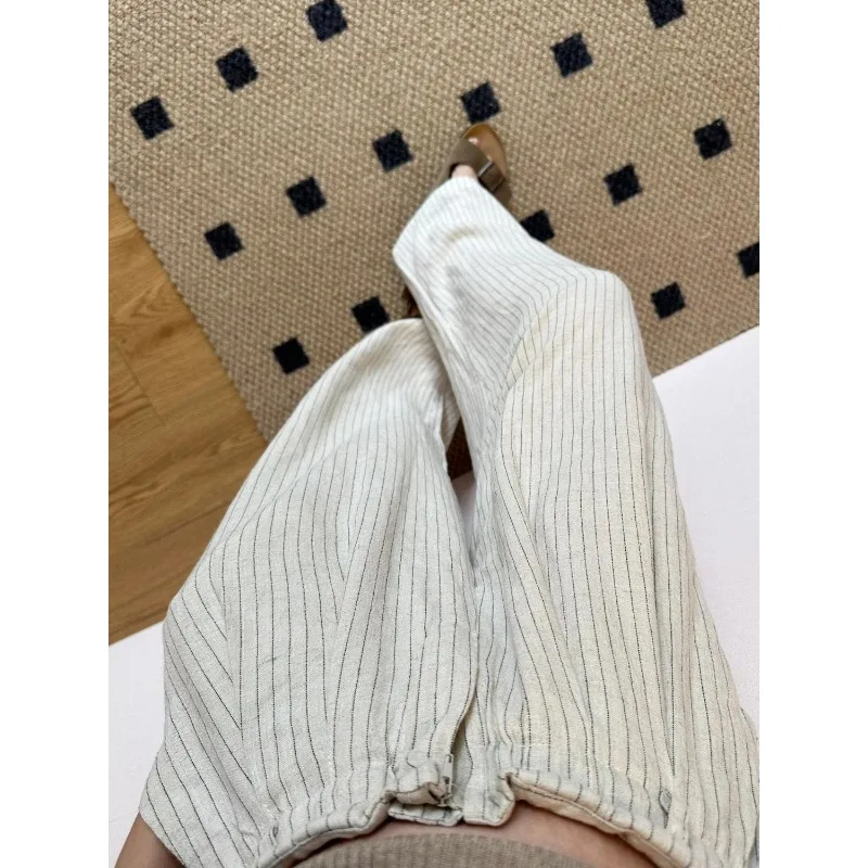 

Simple Cotton and Linen Striped Pajama Pants Women's Trousers Summer 2026 New Home Casual Pants Outside Walking Pants