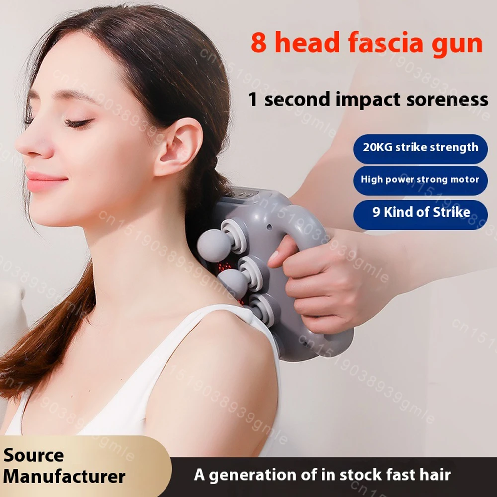 8-Head Fascia Gun Vibration Massager Red Light Deep Tissue Massage Fascia Relaxation Efficient Shaping Massage Relieve Fatigue