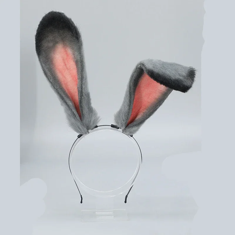 HN8 tocado de Cosplay de conejo gris, diademas de orejas largas de felpa de Navidad para niña Lolita, diadema de Halloween, fiesta de disfraces) 4Dc