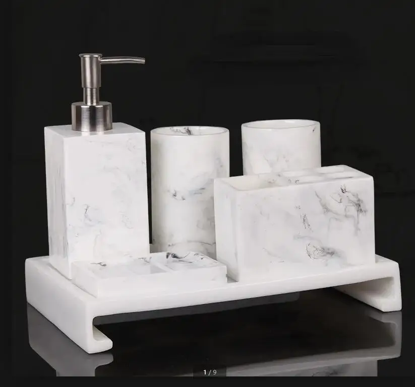 Bathroom Supplies Resin Set Wash Sets Five-piece with Tray Mouthwash Accessories Tissue Box