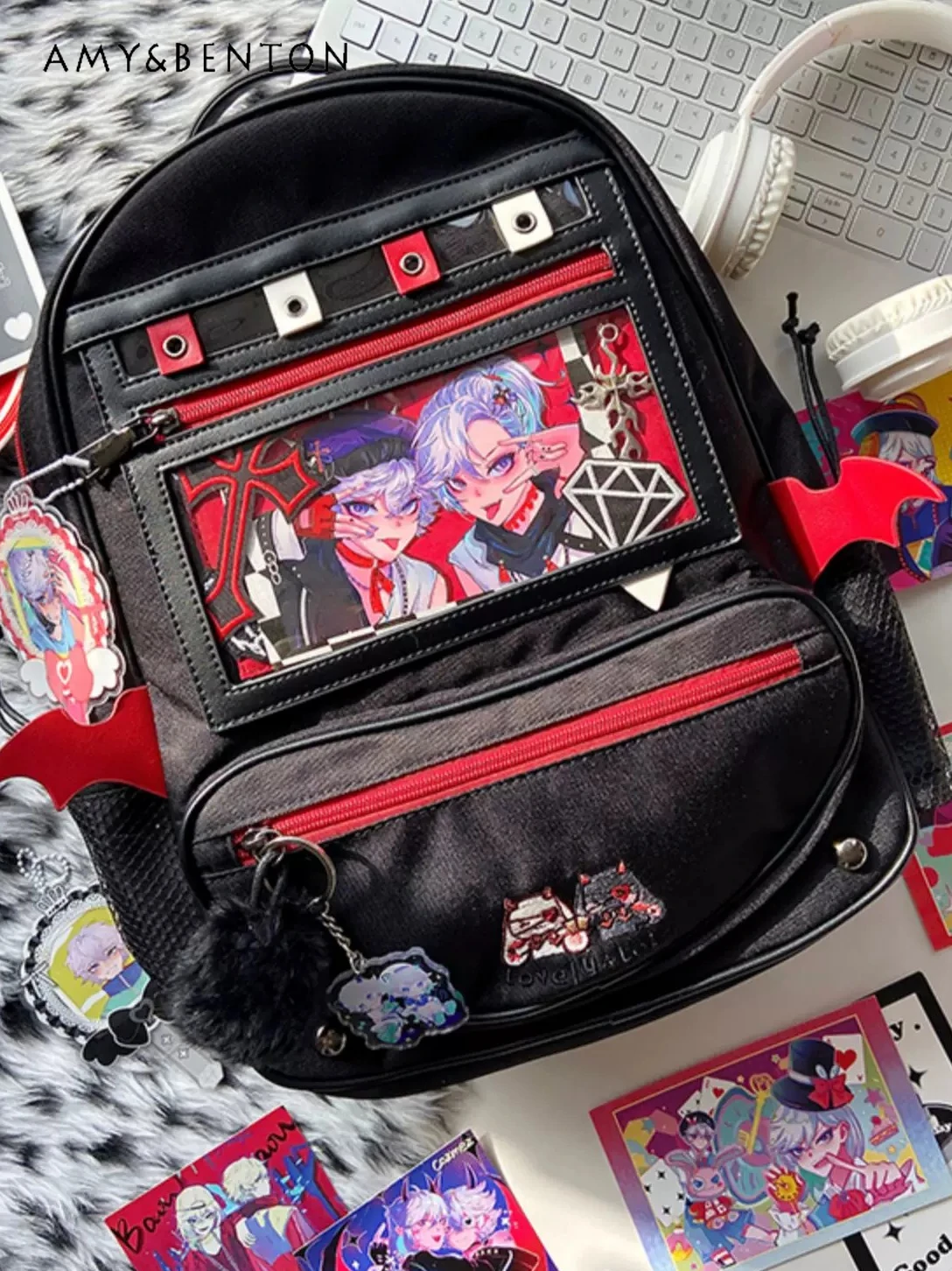 

Original Subculture Goth Devil Wings Schoolbag Japanese Itabag Versatile Daily Leisure Large Capacity Splicing Color Backpacks