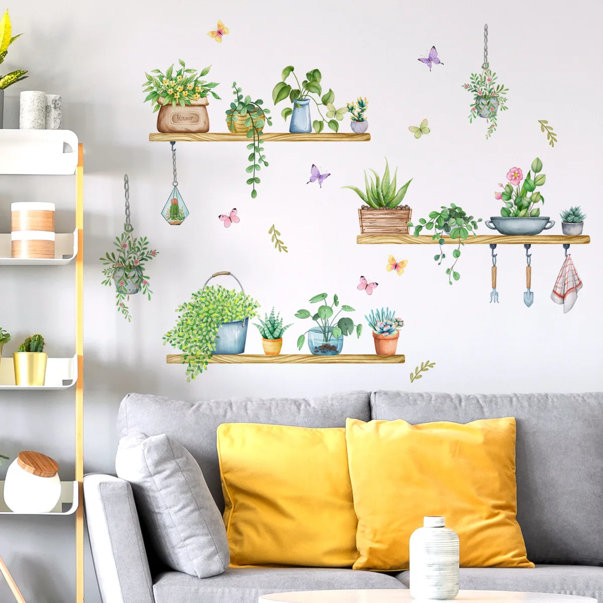 

2pcs Green Potted Plant Butterfly Wall Decal Removable Wall Sticker Living Room Bedroom Study Restaurant Background Decor Ms368
