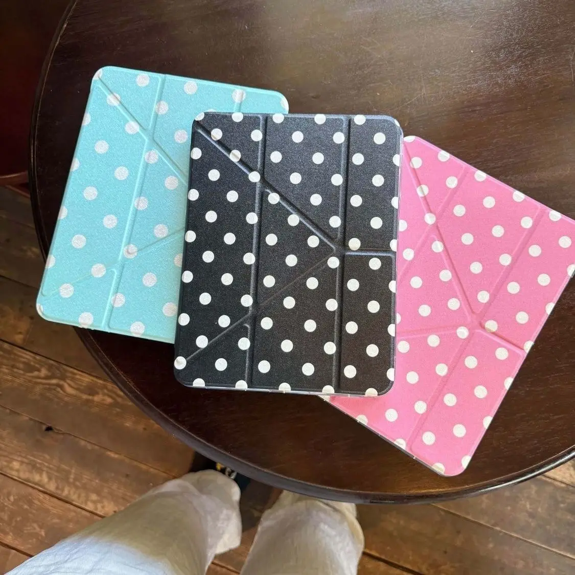 Polka Dots Korea ins Y2K 3+Y-fold Flip Cover For iPad 10th 11th 7/8/9 10.2'' Case For Air 4 5 6 7 11 Air 2 9.7 Pro 11 Mini 5 6 7