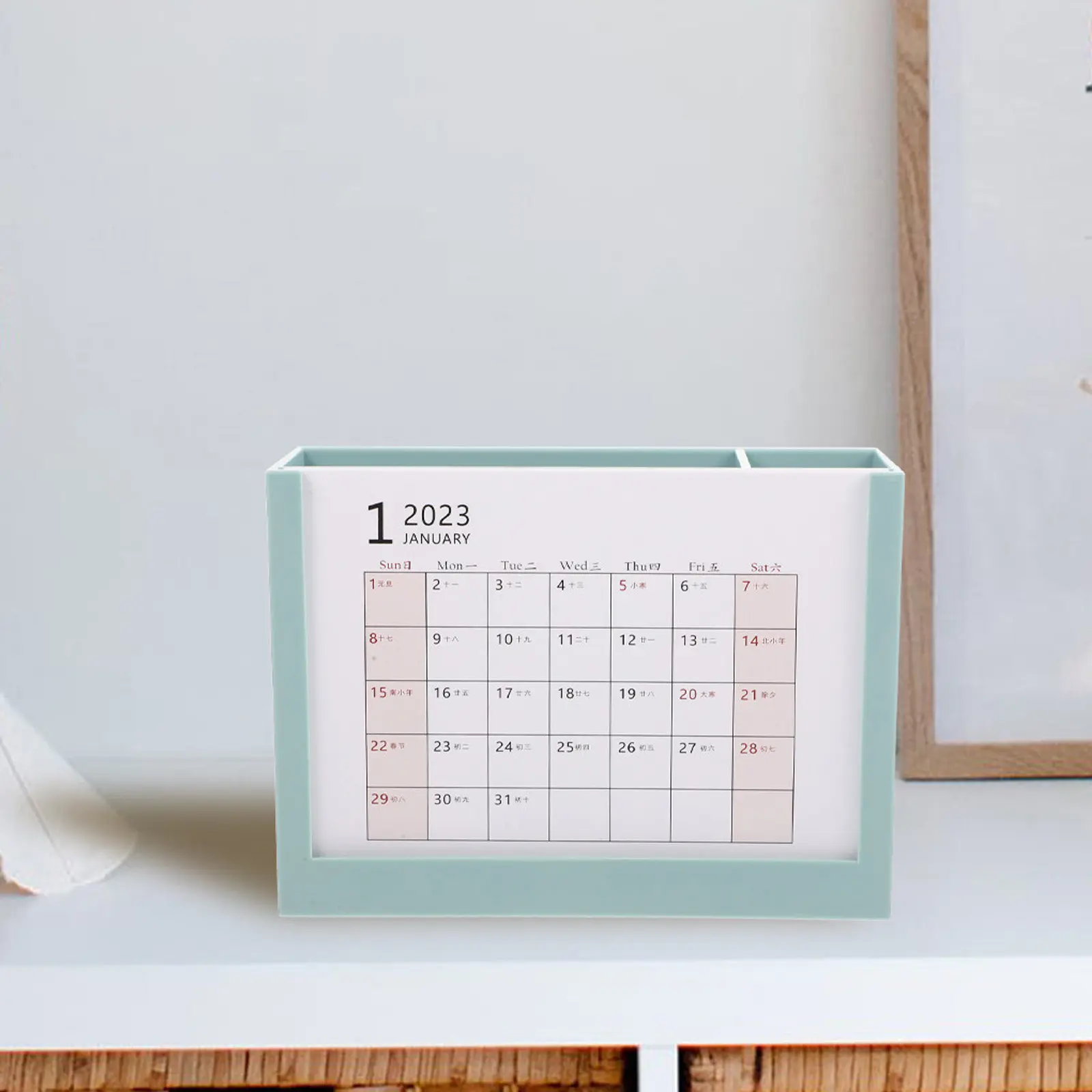 

Настольный календарь на 2023 год с держателем для ручек, большой ящик для хранения, многофункциональный органайзер для дома и офиса, настольный календарь, декор для стола