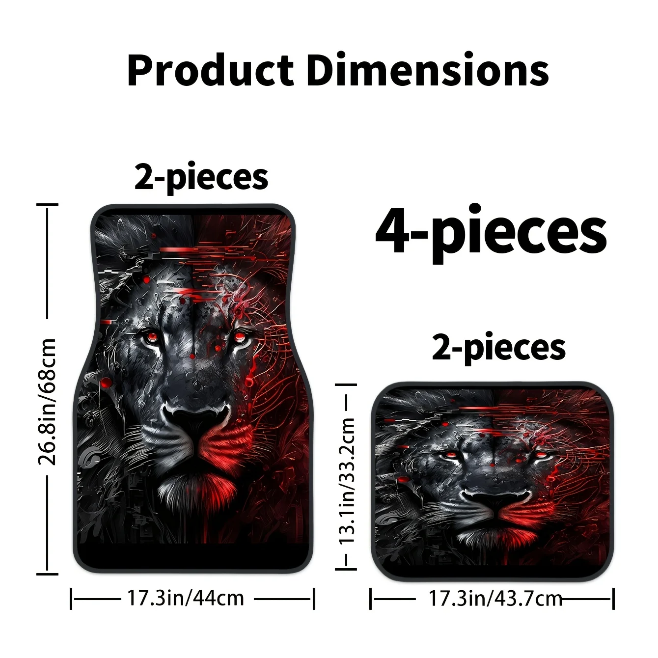 2D, A High-End Black And Red Two-Color Lion Head Printed Car Mat Set, Front And Rear Carpets, Automotive Interior Accessory Mats