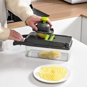 Multifunctional vegetable slicer with basket, fruit cutter, chopper of potatoes, carrot grater, green and black, 12 in 1, 1pc 10 Main Board Sales - №5