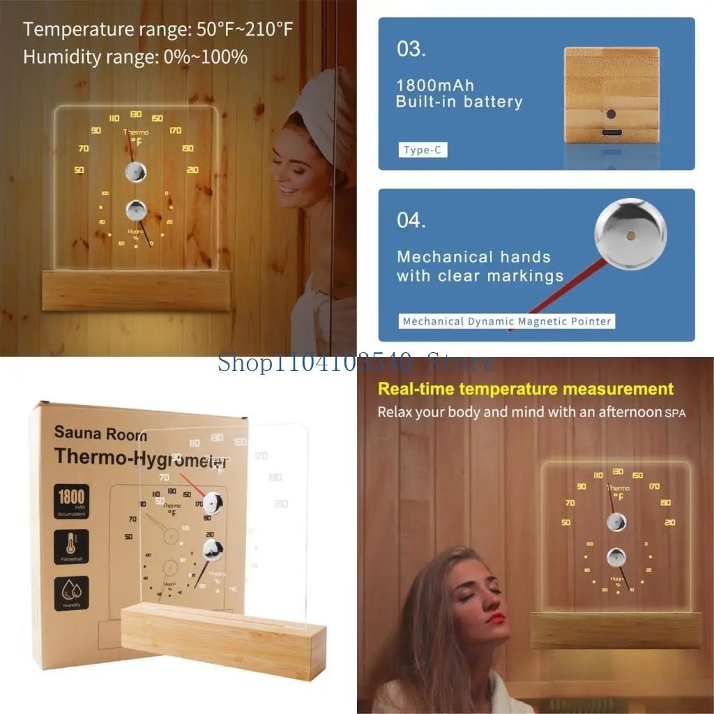 

Измеритель измерительного измерителя 02DC для париковой комнаты Sauna Room Thermometers Hygrometer со светодиодным светом
