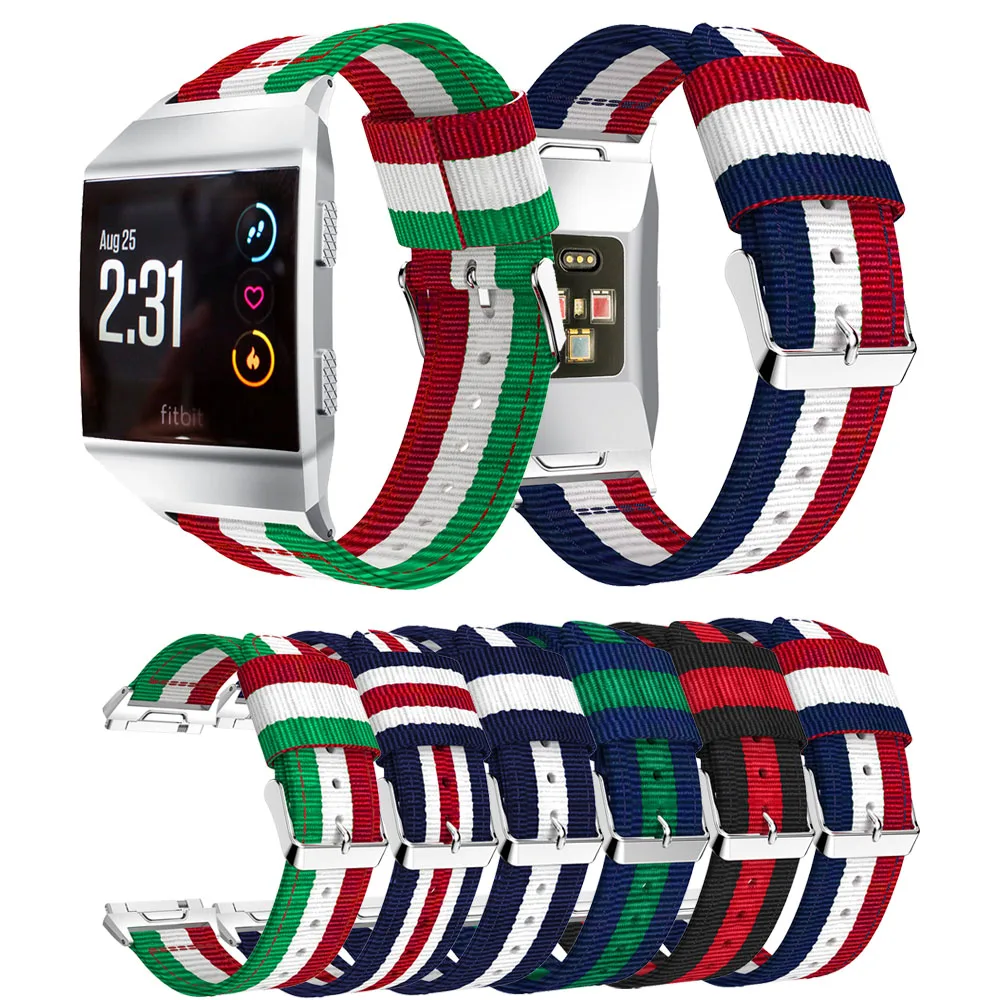 Cinturino sportivo in nylon a strisce verticali per Fitbit Ionic, larghezza: 22 mm - nero/rosso