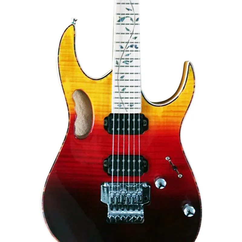Paisen Double Rocker Tiger Pattern Veneer Tree Of Life Basswood Electric Semi 24 Fret Acoustic Electric Guitar