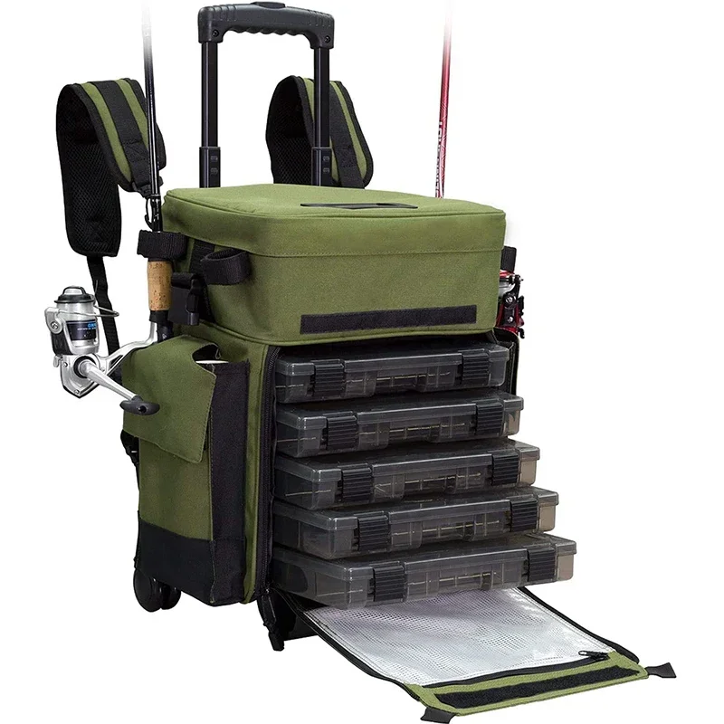 

Original brand new！Outdoors Rolling Fishing Tackle Box Storage Bag Backpack Fisherman Gifts for Men Fish Tackle Bag Roller Tackl