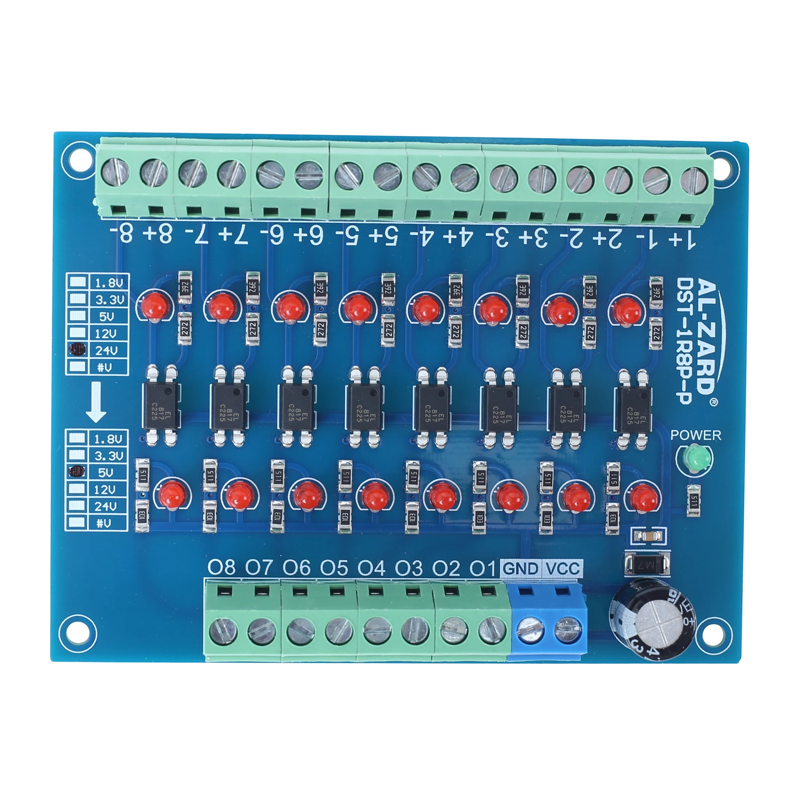 Modulo convertitore di tensione a 8 canali scheda di isolamento fotoelettrico 5V 12V 24V a 24V 5V 3.3V modulo di segnale PLC di uscita PNP