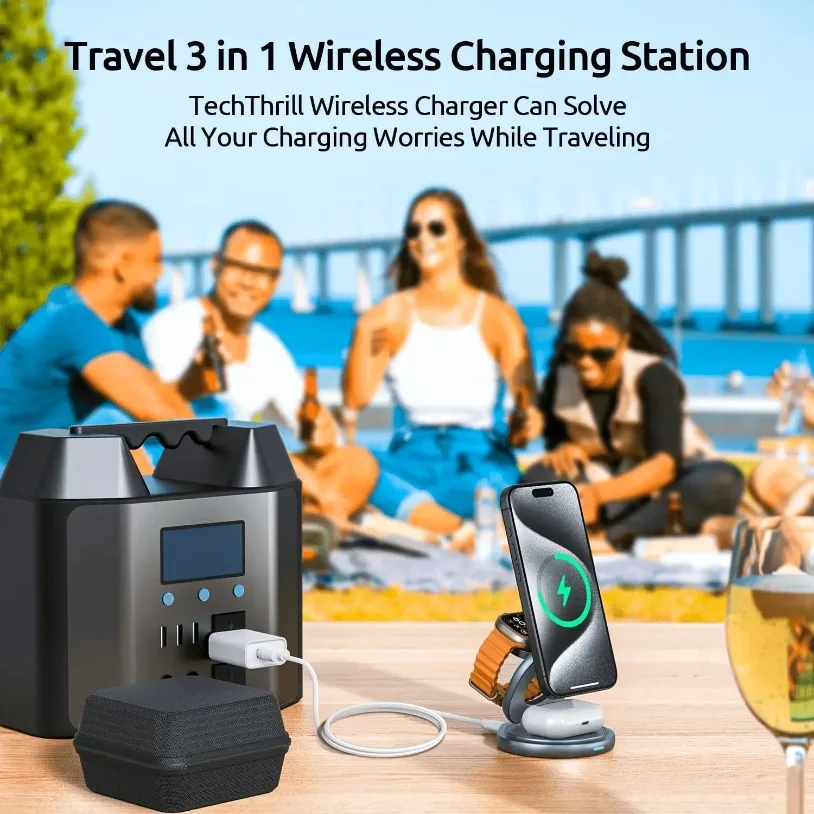 VIKEFON Portable Magnetic Zinc Alloy Travel Fast Wireless Charger Stand For Magsafe iPhone 17-12 Apple Watch 9 8 Airpods Pro
