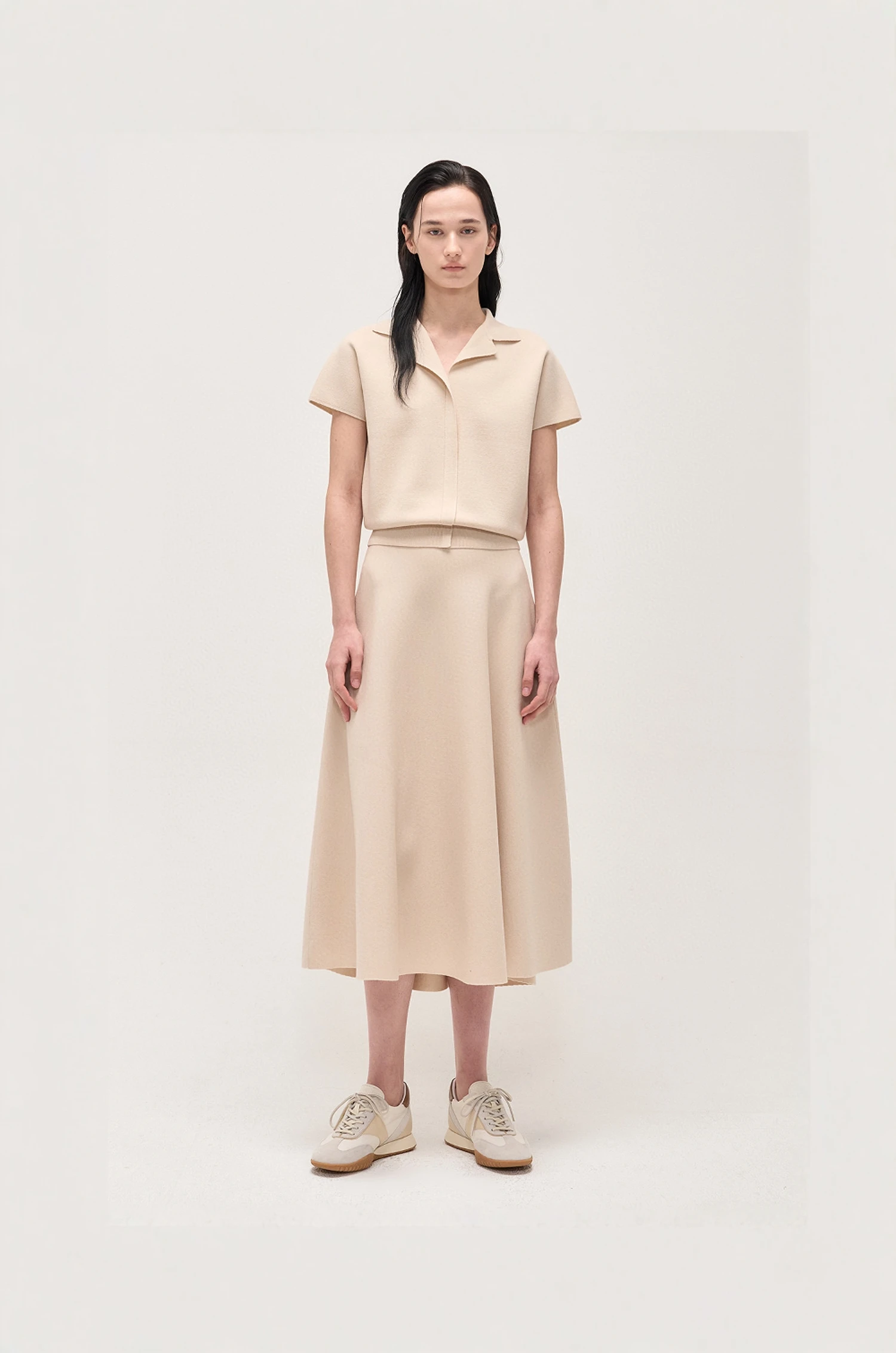 

Spring New Sle TIM*25 Korean Single Knitted irt ort Sve Turn-down Collar Top f Skirt Set Women's Casual Wear